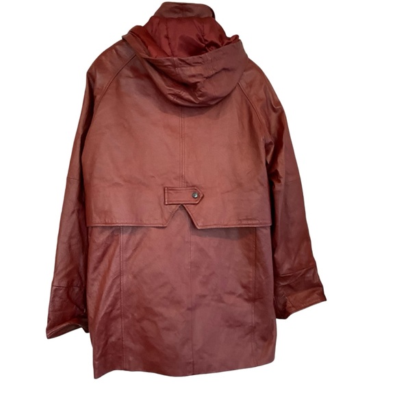 VTG 90s Phase Two Men’s XL Long Red Leather Jacket Removable Hood/Liner Parka - Picture 9 of 17